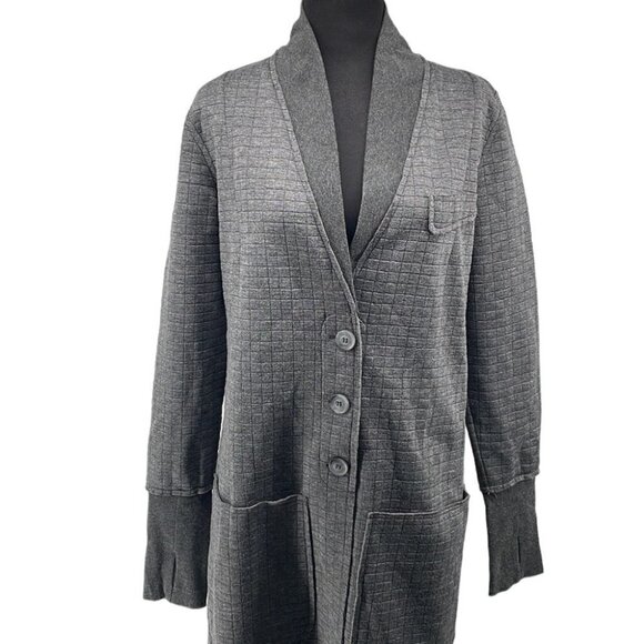 REBECCA King grey long cardigan Shacket thumbholes minimalist career casual sz m - Picture 4 of 13